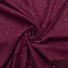 Coton double gaze bordeaux relief pois petit et grand mylar or