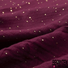 Coton double gaze bordeaux relief pois petit et grand mylar or