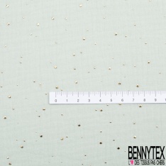 Coton double gaze vert d'eau relief pois petit et grand mylar or