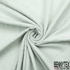 Coton double gaze vert d'eau relief pois petit et grand mylar or