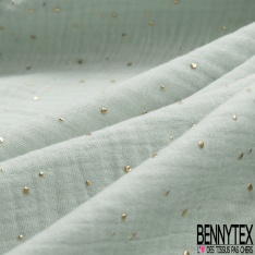 Coton double gaze vert d'eau relief pois petit et grand mylar or