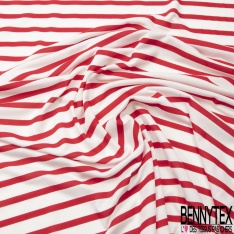 Jersey Polyester imprimé rayure horizontale rouge blanc thème marin