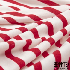 Jersey Polyester imprimé rayure horizontale rouge blanc thème marin