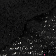 Maille Coton Tricotée Noir Ajourée