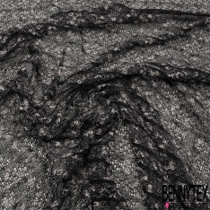 Coupon 3m maille fantaisie tricot rayure horizontale chiné blanc gris noir