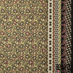 Microfibre double base imprimé nénuphars fond fuschia raisin pétillant or de miel écru