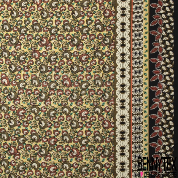 Microfibre double base imprimé nénuphars fond fuschia raisin pétillant or de miel écru
