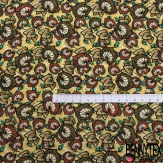 Microfibre double base imprimé nénuphars fond fuschia raisin pétillant or de miel écru