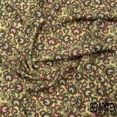 Microfibre double base imprimé nénuphars fond fuschia raisin pétillant or de miel écru