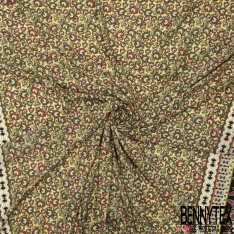 Microfibre double base imprimé nénuphars fond fuschia raisin pétillant or de miel écru