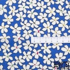 Coupon 3m coton style Liberty imprimé fleur blanche fond bleu princesse