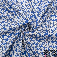 Coupon 3m coton style Liberty imprimé fleur blanche fond bleu princesse