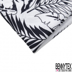 Coupon 3m coton style motif graphique plante tropicale coloris noir fond blanc