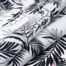 Coupon 3m coton style motif graphique plante tropicale coloris noir fond blanc