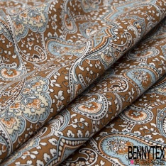 Coupon 3m coton style motif cachemire vintage fond brun doré