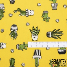 Coupon 3m coton motif cactus vert fond jaune soleil