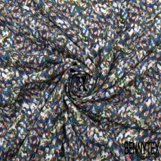 Fibranne viscose imprimé pois noir palmier rouge fond blanc