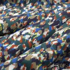 Fibranne viscose imprimé pois noir palmier rouge fond blanc