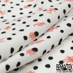Fibranne viscose crépon imprimé floral esprit cachemire ton bleu fond rouge coquelicot
