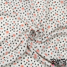 Fibranne viscose crépon imprimé floral esprit cachemire ton bleu fond rouge coquelicot