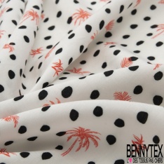 Fibranne viscose crépon imprimé floral esprit cachemire ton bleu fond rouge coquelicot