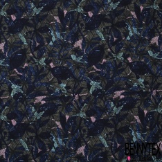 Fibranne viscose imprimé palmier fond blanc petit pois difforme noir