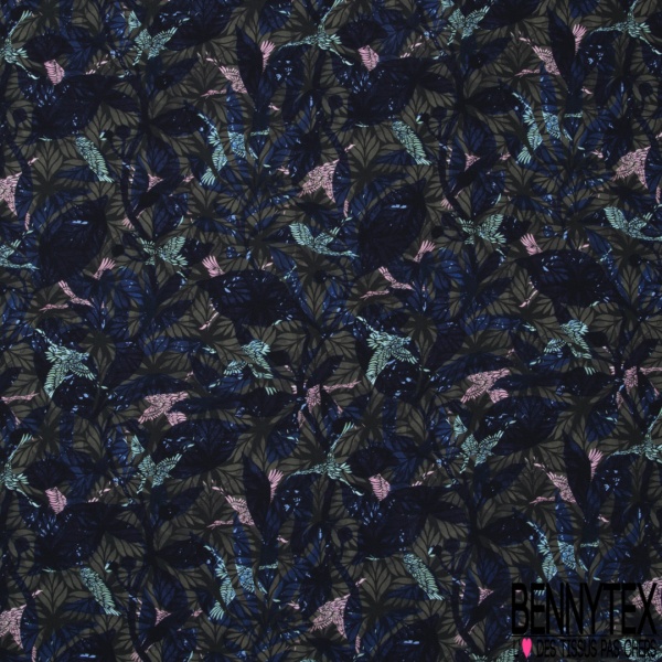 Fibranne viscose imprimé palmier fond blanc petit pois difforme noir