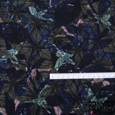 Fibranne viscose imprimé palmier fond blanc petit pois difforme noir