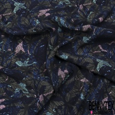 Fibranne viscose imprimé palmier fond blanc petit pois difforme noir