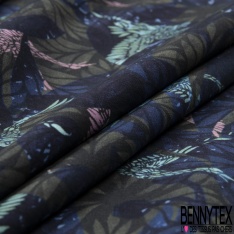 Fibranne viscose imprimé palmier fond blanc petit pois difforme noir