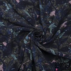 Fibranne viscose imprimé palmier fond blanc petit pois difforme noir