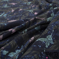 Fibranne viscose imprimé palmier fond blanc petit pois difforme noir
