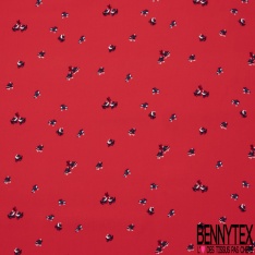 Crêpe viscose imprimé petit pétale blanc pois rouge fond noir