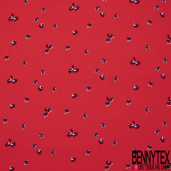 Crêpe viscose imprimé petit pétale blanc pois rouge fond noir