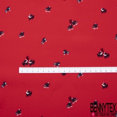 Crêpe viscose imprimé petit pétale blanc pois rouge fond noir