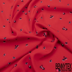 Crêpe viscose imprimé petit pétale blanc pois rouge fond noir