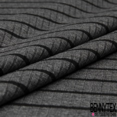 Maille côtelée 2x5 viscose fine rayure horizontale gris chiné noir