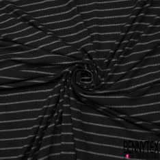 Maille côtelée 2x5 viscose fine rayure horizontale noir gris chiné