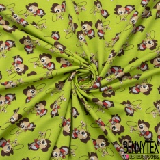 Jersey Coton Elasthanne motif hamster cow boy fond tendrilles