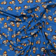 Jersey Coton Elasthanne motif hamster cow boy fond bleu palais