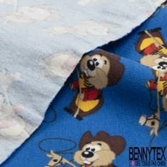 Jersey Coton Elasthanne motif hamster cow boy fond bleu palais