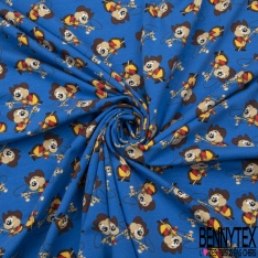 Jersey Coton Elasthanne motif hamster cow boy fond bleu palais