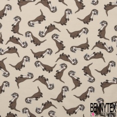 Jersey Coton Elasthanne motif loutre rigolote fond fumée blanche
