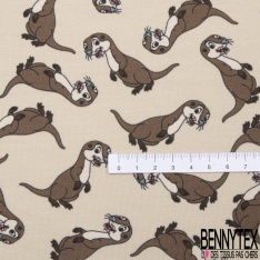 Jersey Coton Elasthanne motif loutre rigolote fond fumée blanche