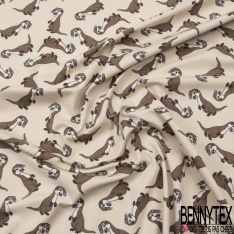 Jersey Coton Elasthanne motif loutre rigolote fond fumée blanche