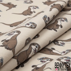 Jersey Coton Elasthanne motif loutre rigolote fond fumée blanche