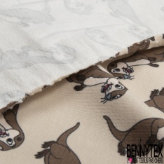 Jersey Coton Elasthanne motif loutre rigolote fond fumée blanche
