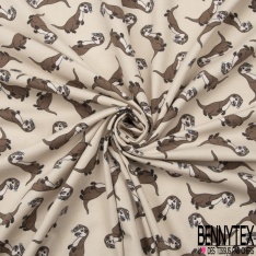 Jersey Coton Elasthanne motif loutre rigolote fond fumée blanche