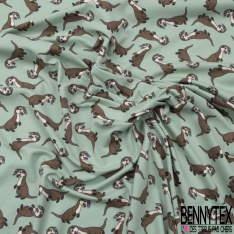 Jersey Coton Elasthanne motif loutre rigolote fond vert glacé