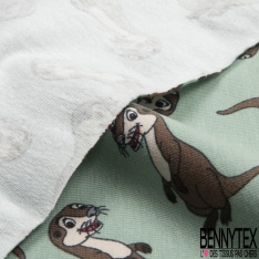Jersey Coton Elasthanne motif loutre rigolote fond vert glacé